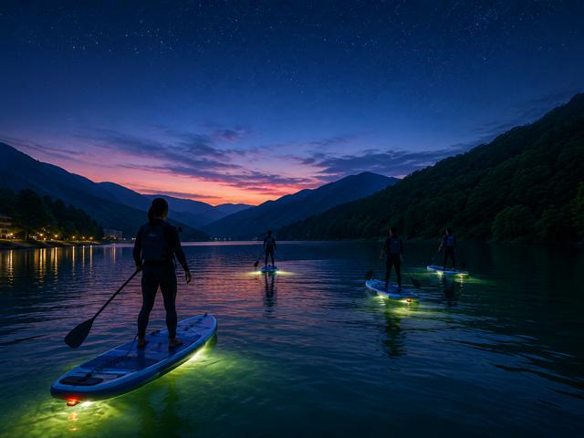 夕暮れから夜へ♪ 湖の上で過ごす、特別なSUP体験