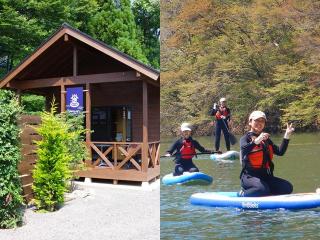 温泉付きグランピングとSUP体験を楽しめる